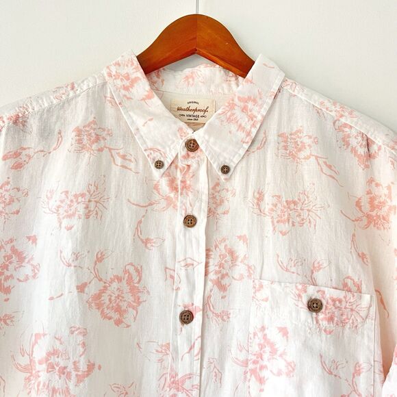Linen Floral Men’s XL WEATHERPROOF Vintage Dusted Clay Button Down Shirt - Picture 6 of 16
